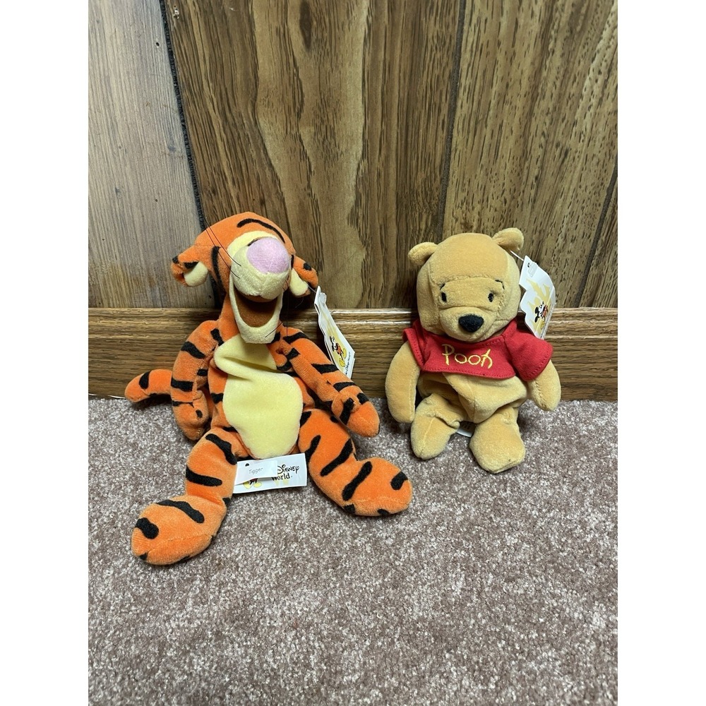 Disney Store Winnie Pooh & Tigger‎ Mini Bean Bag Plush 8" Vintage 1990s